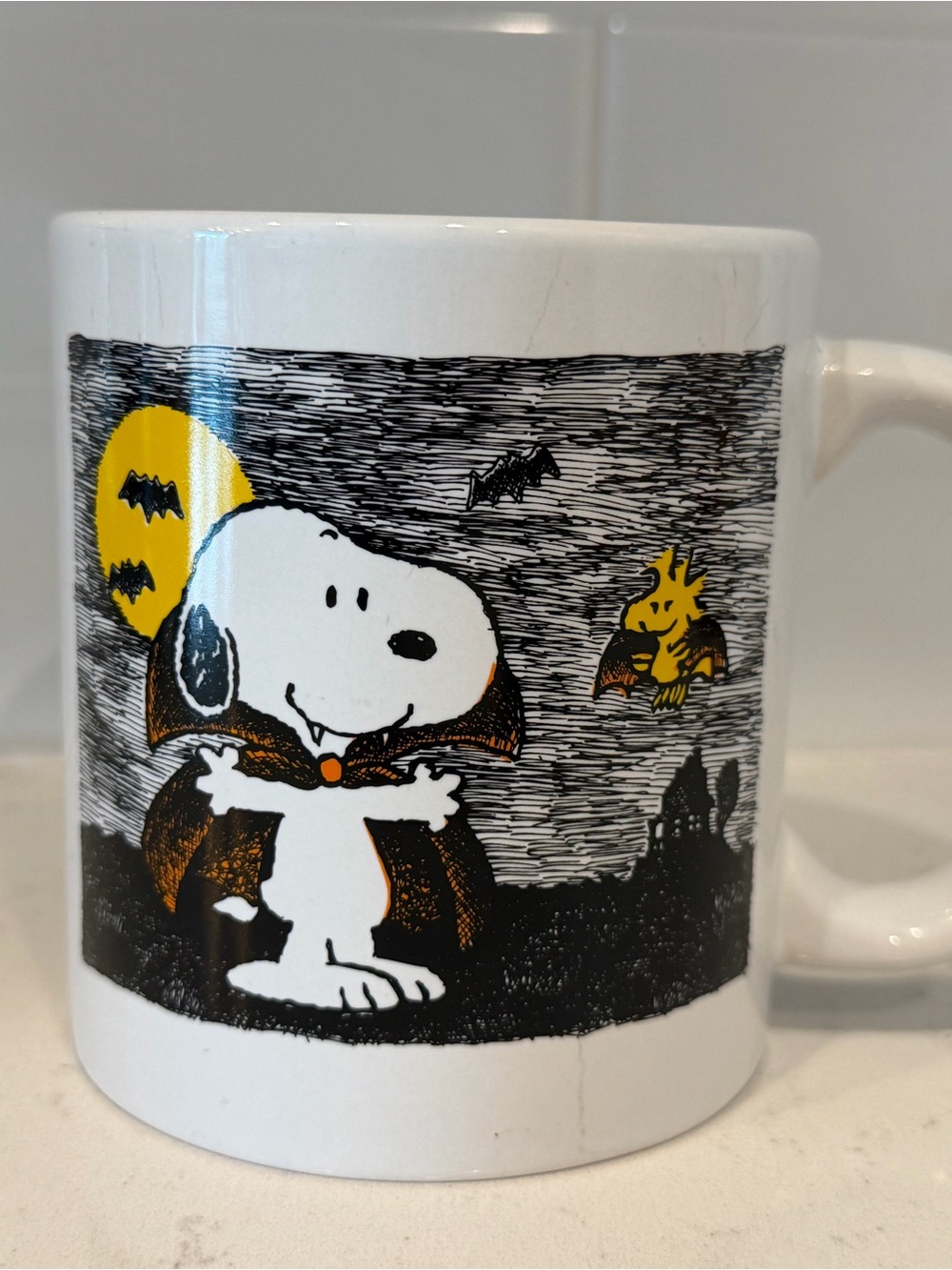 Peanuts Snoopy & Woodstock Vampire Mug - White and Yellow Accents